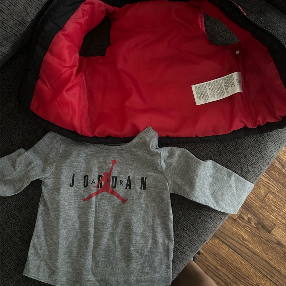 Jordan Kids Gray Long Sleeve Tee with Red Logo